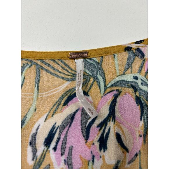 Free People Bella Floral Print Empire Tunic Top Golden Yellow Sz Small Boho - Picture 7 of 9